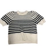 Striped Sweater Women's Short Sleeve Knit Cream Black Small