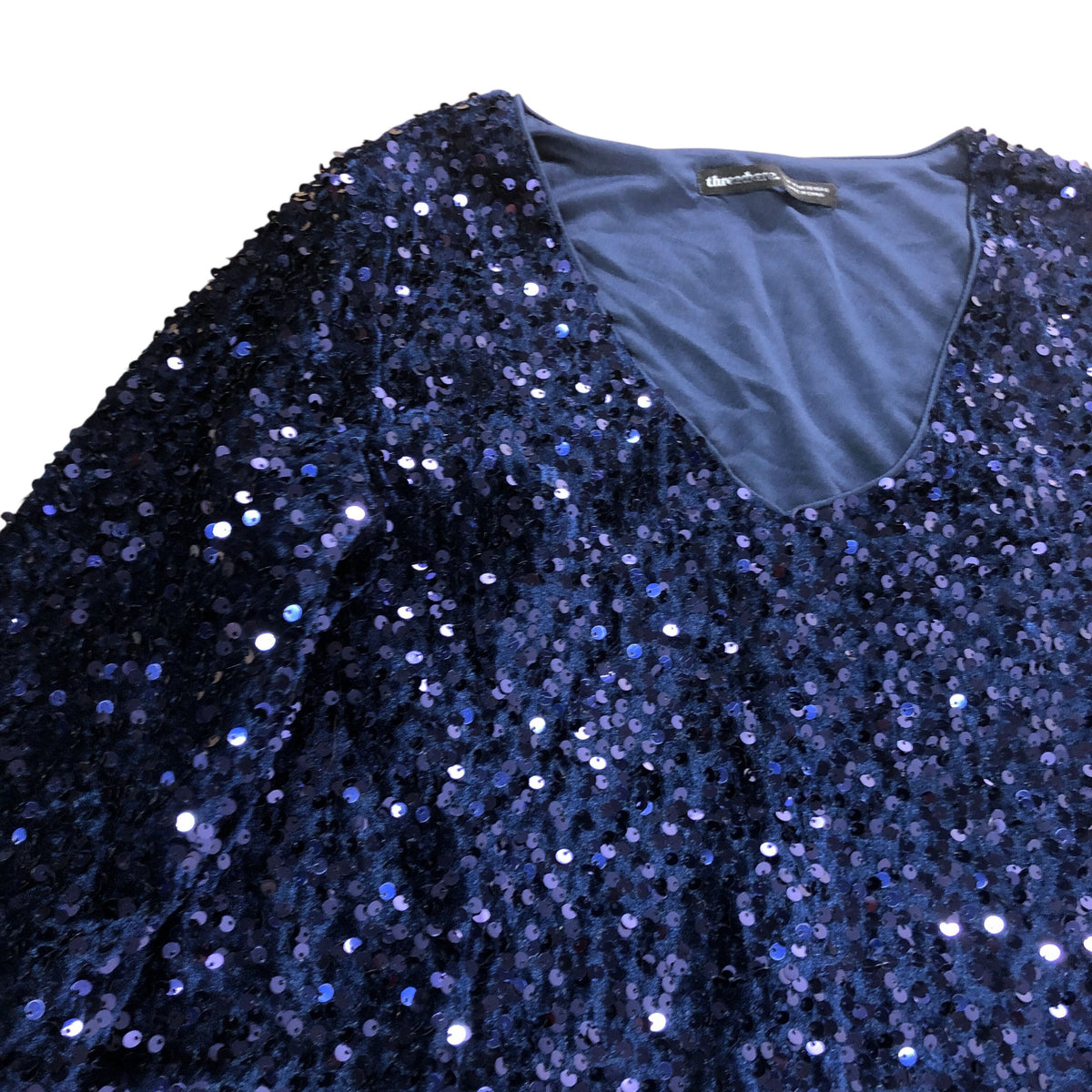 Threadbare Sequin Dress UK10 Women's Navy Blue Long Sleeve V Neck Party Wear