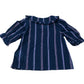 Striped Blouse Girls Cotton Blend Navy Pink Ruffle Detail