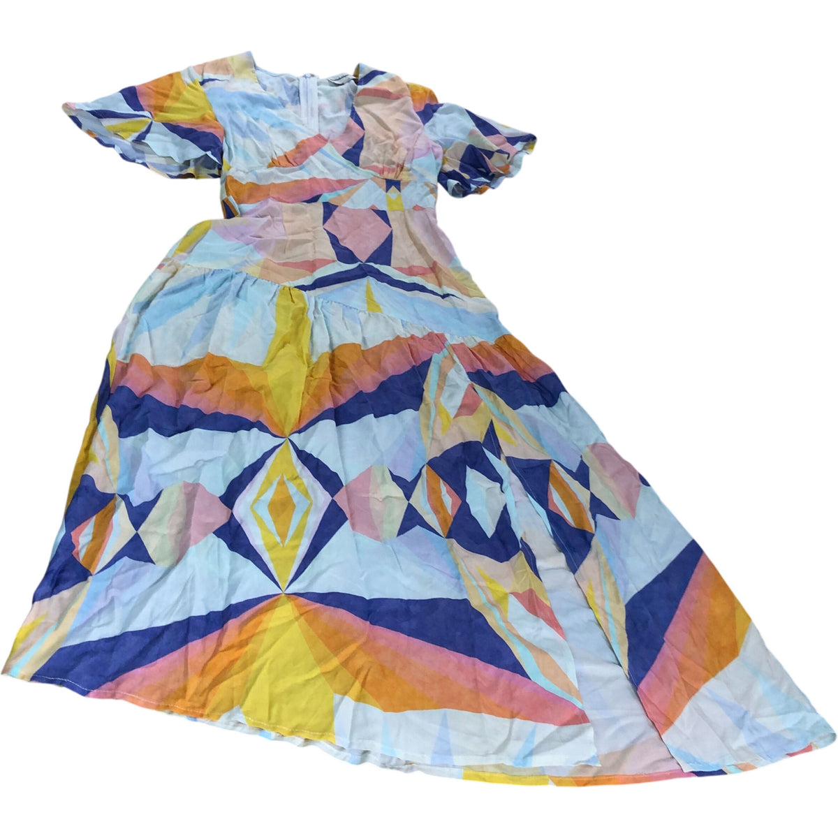 Geometric Print Maxi Dress UK6 Women's Short Sleeve