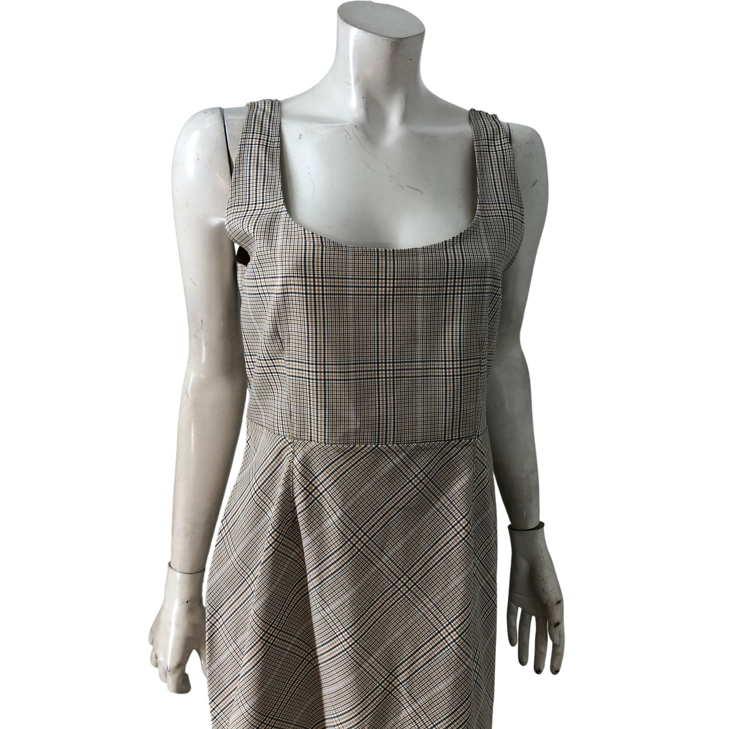 Checked Square Neck Dress UK16 Women's Summer Casual Flared Fit Polyester
