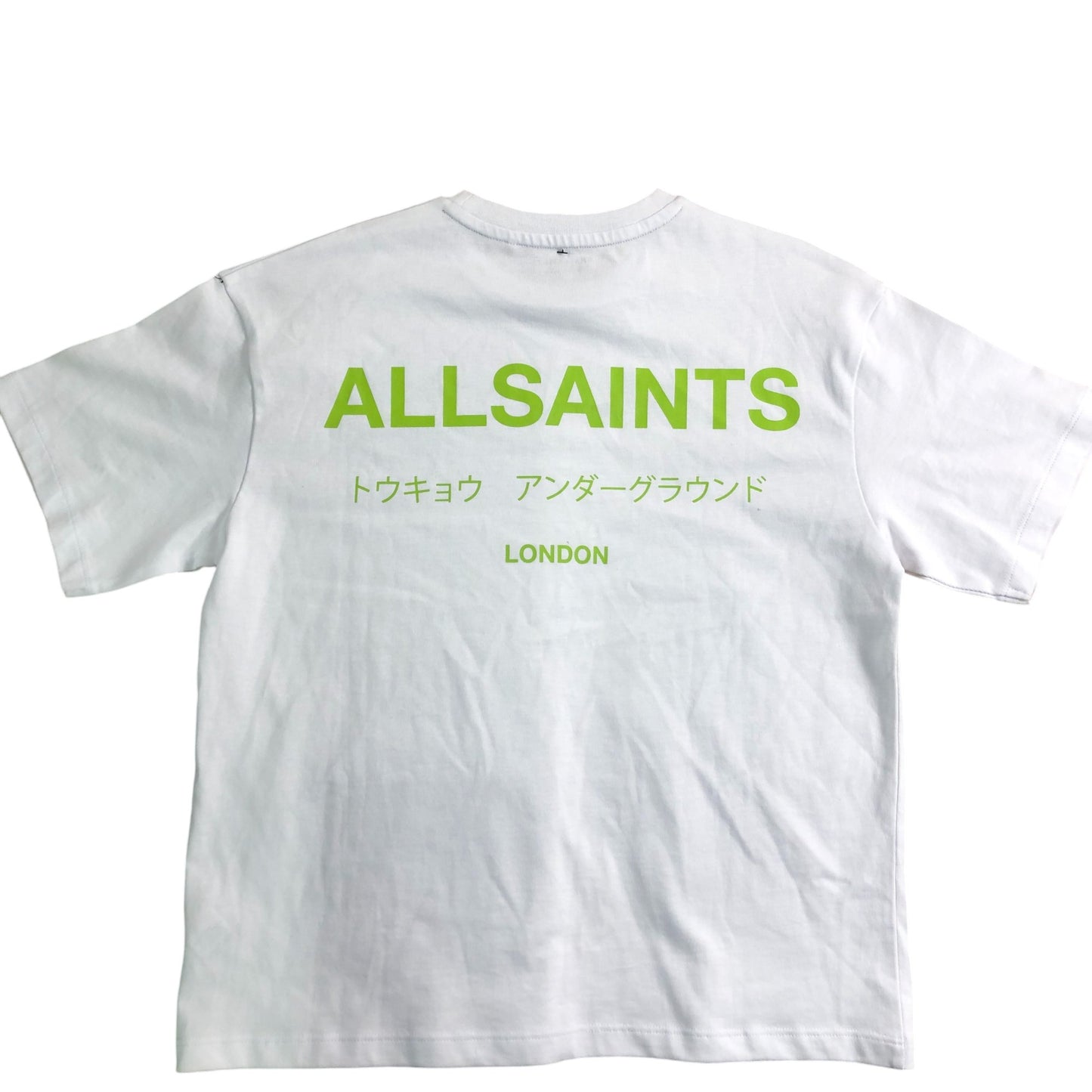 AllSaints White T-Shirt 10-11 Years Boys Lime Logo Cotton Short Sleeve Top