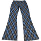 Blue Brown Check Trousers Women's Stretchy Flared Size XS