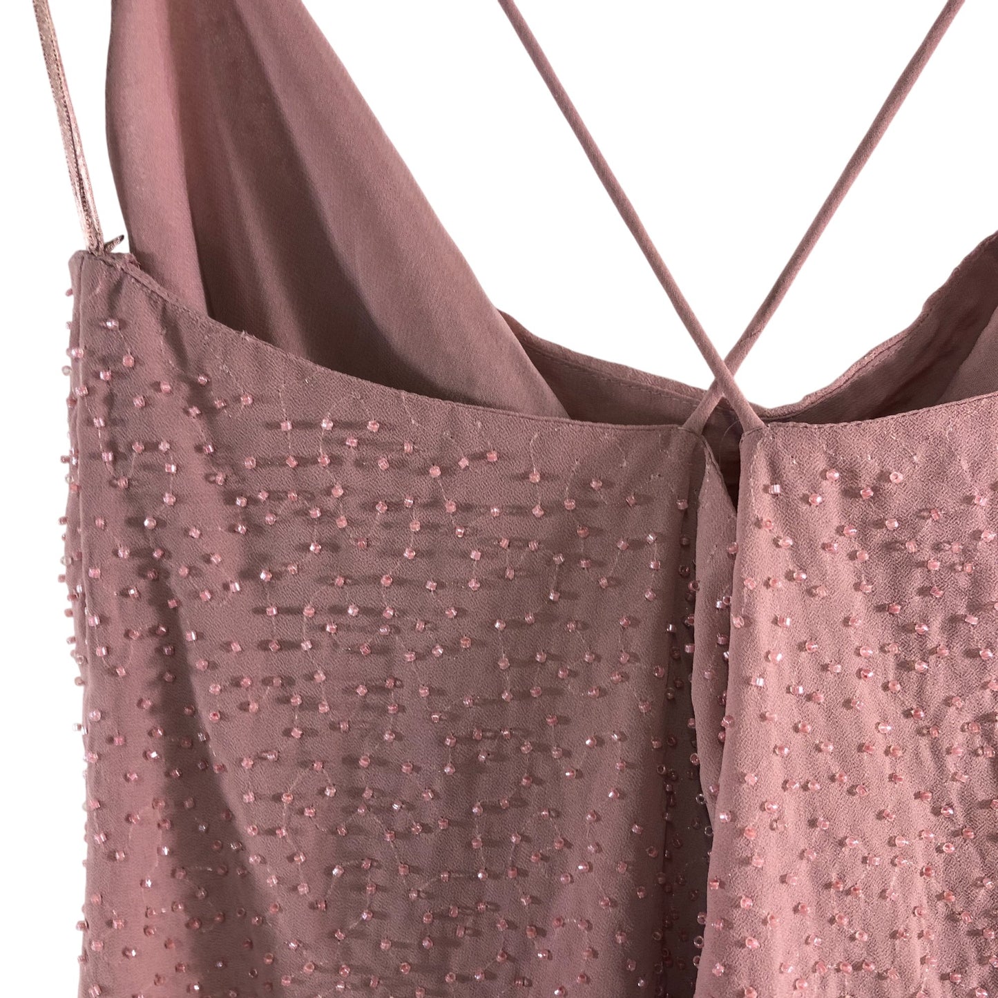 River Island UK16 Women's Cowl Neck Sleeveless Top Pink Beaded Design