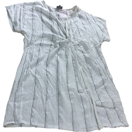 Striped Tunic Top Size S Women's Cotton Viscose Blend White Silver