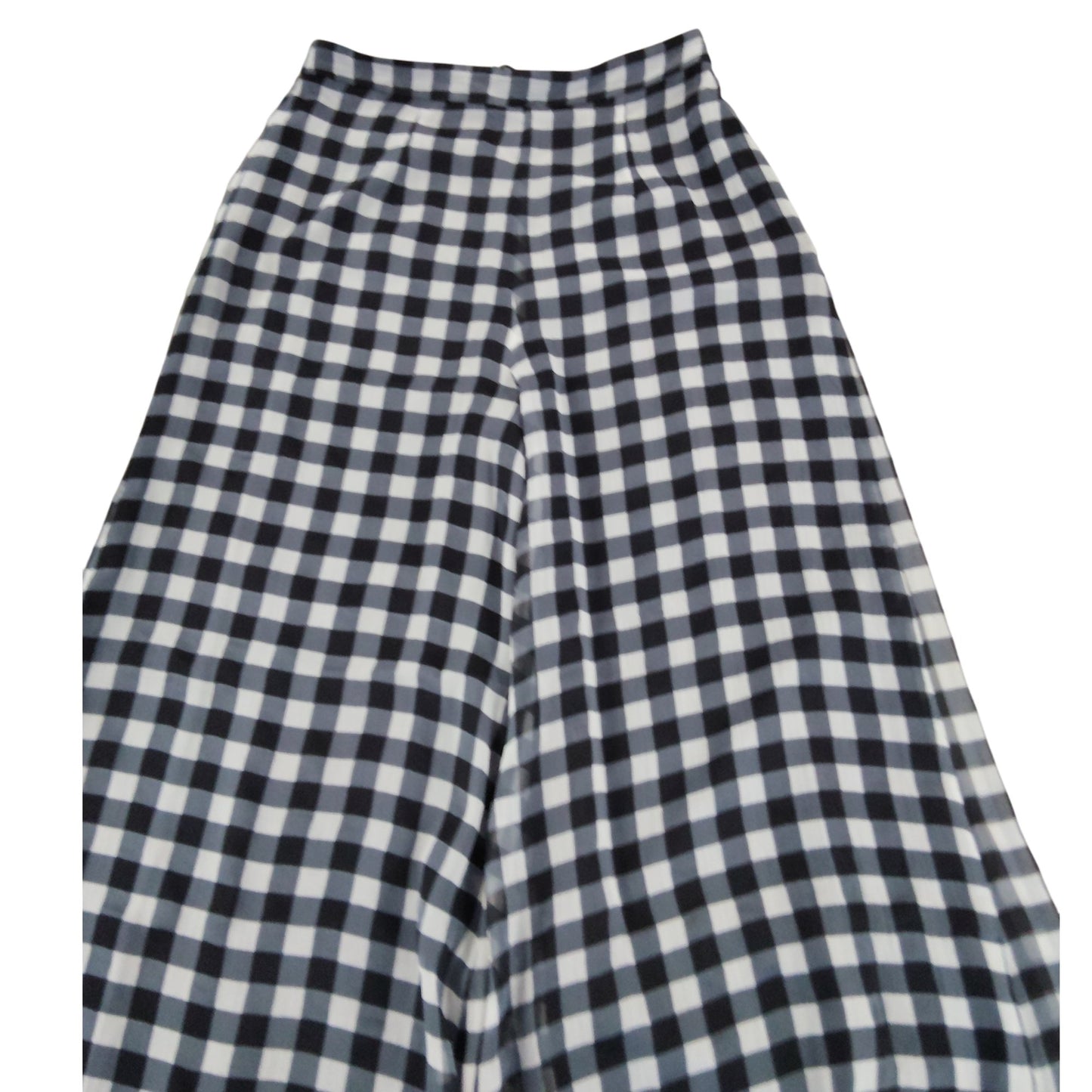 River Island Gingham Check Trousers UK6 Women's High Waisted Wide Leg Black