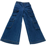 River Island Cargo Jeans UK7-8 Years Unisex Wide Leg Pockets