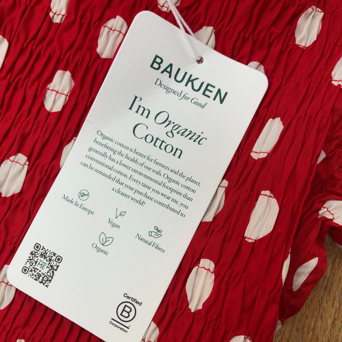 Baukjen Alicia Organic Cotton Smock Midi Dress Crimson Polka Size 18