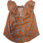 Floral Design Blouse Women's Short Sleeve Ruffle Blue Orange UK6