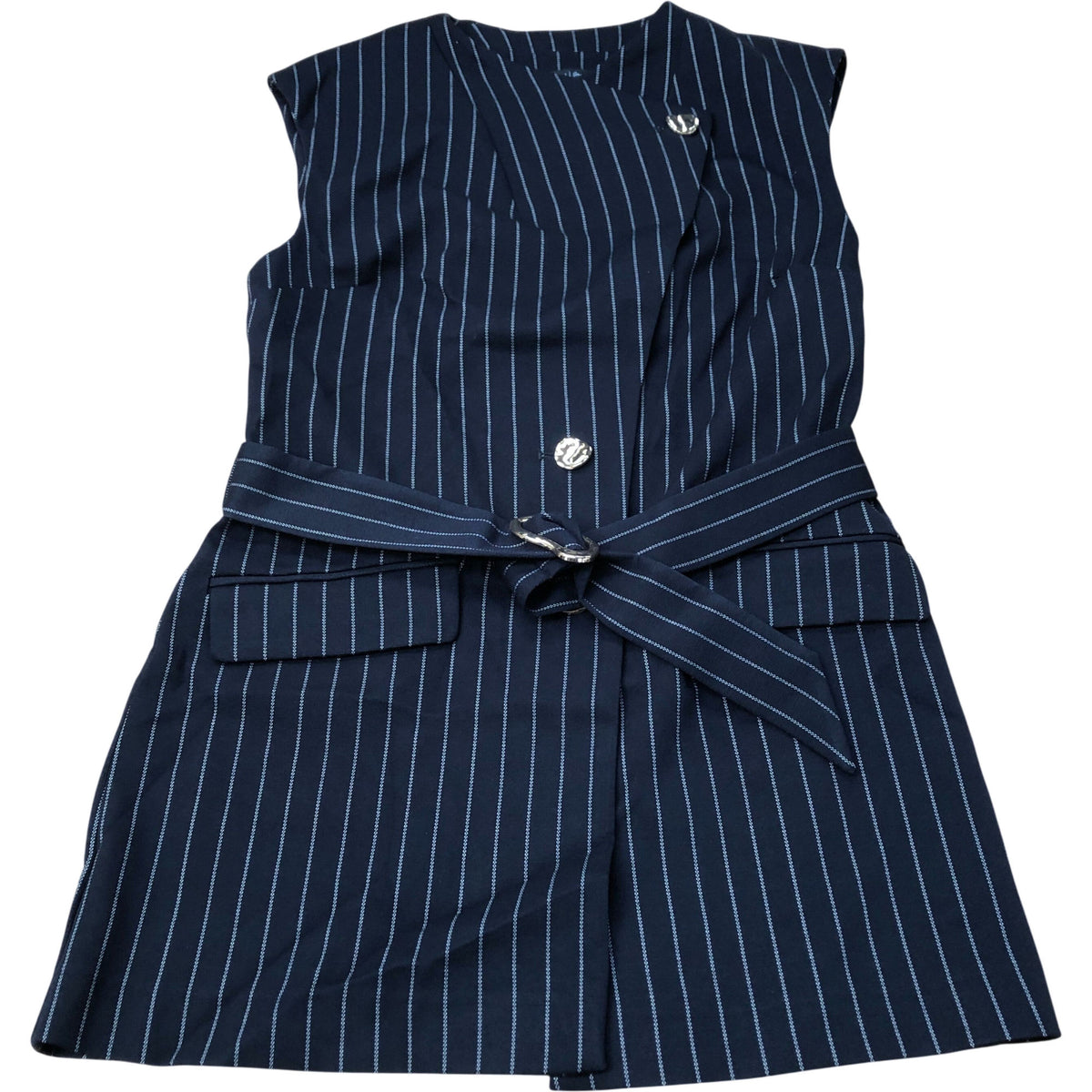 River Island Pinstripe Jacket Women's Sleeveless Belted Formal Style