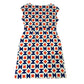 Geometric Print Dress UK14 Women’s Short Sleeve Cotton Blue White Red