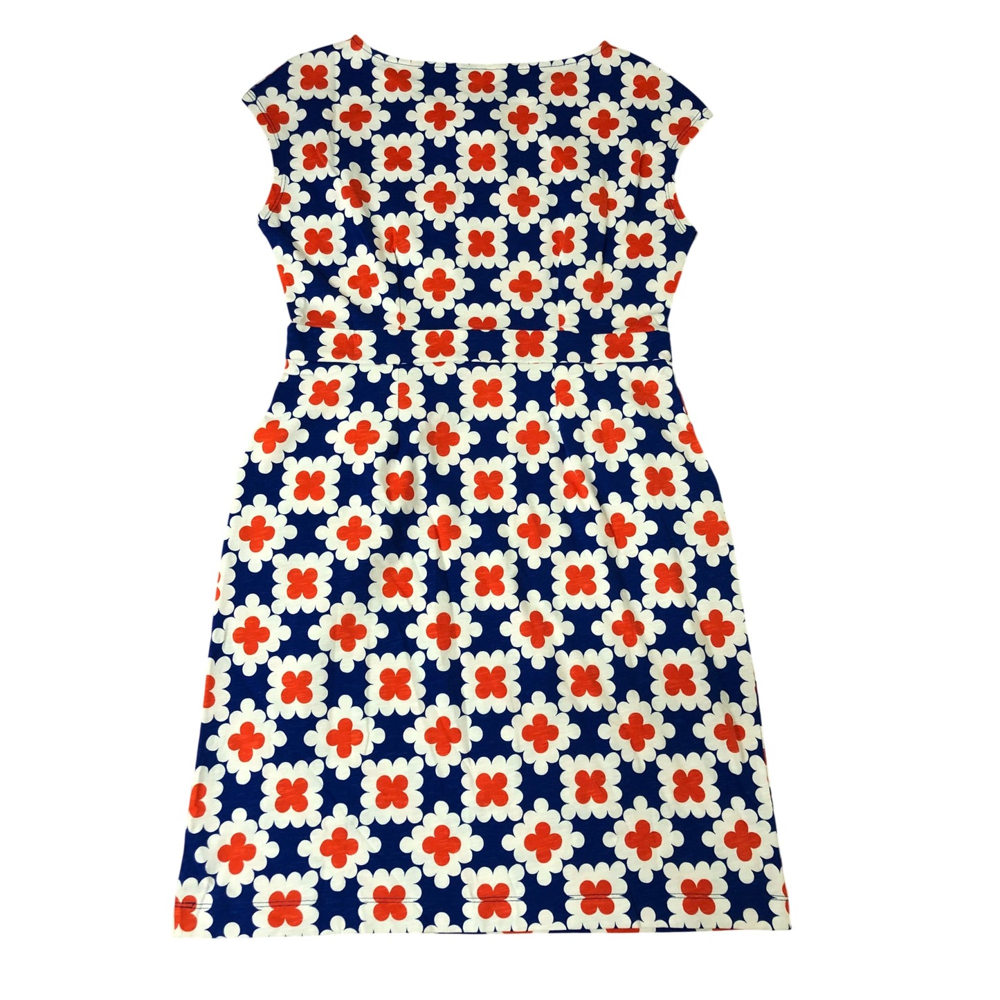Geometric Print Dress UK14 Women’s Short Sleeve Cotton Blue White Red