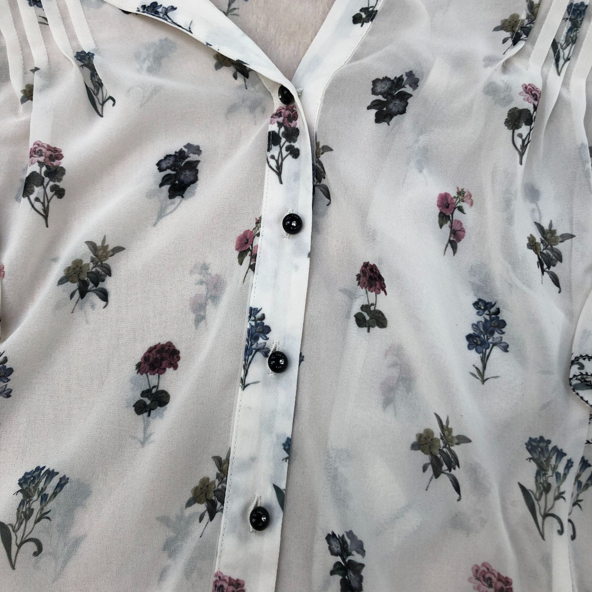 River Island Floral Blouse UK10 Women's Sheer Ruffle Long Sleeve White