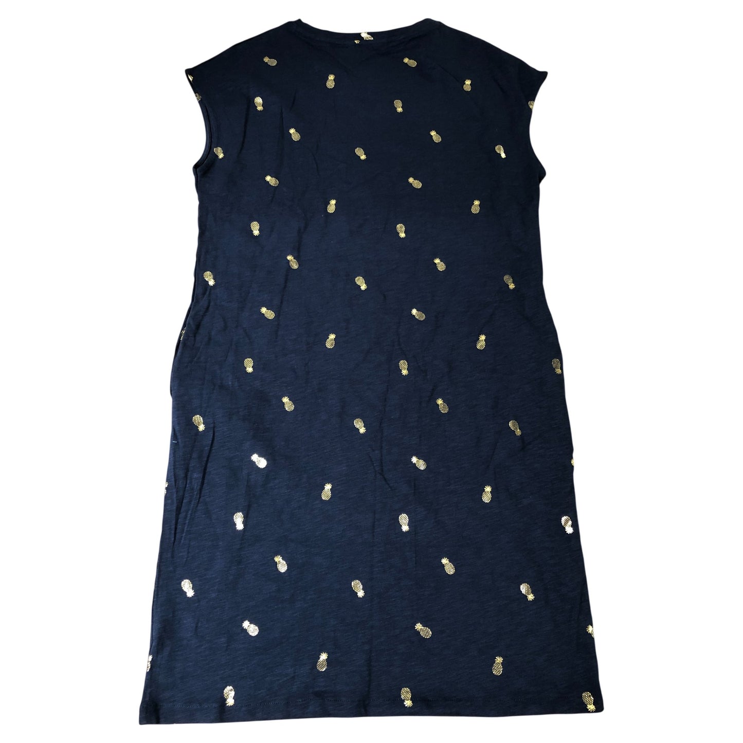 Pineapple Print Dress UK12 Women's Casual Sleeveless Cotton Navy Blue