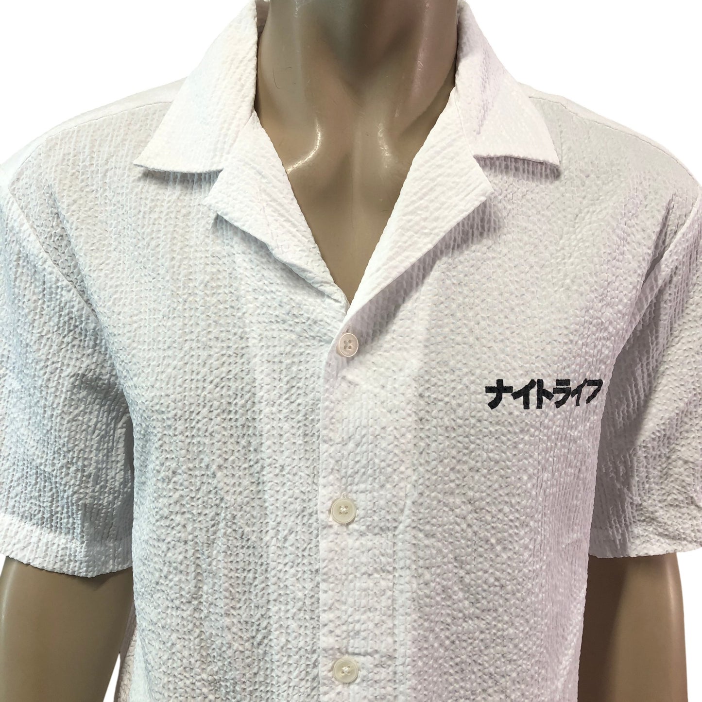 RIVER ISLAND Men's Short Sleeve White Casual Shirt Size Large Spotted Pattern