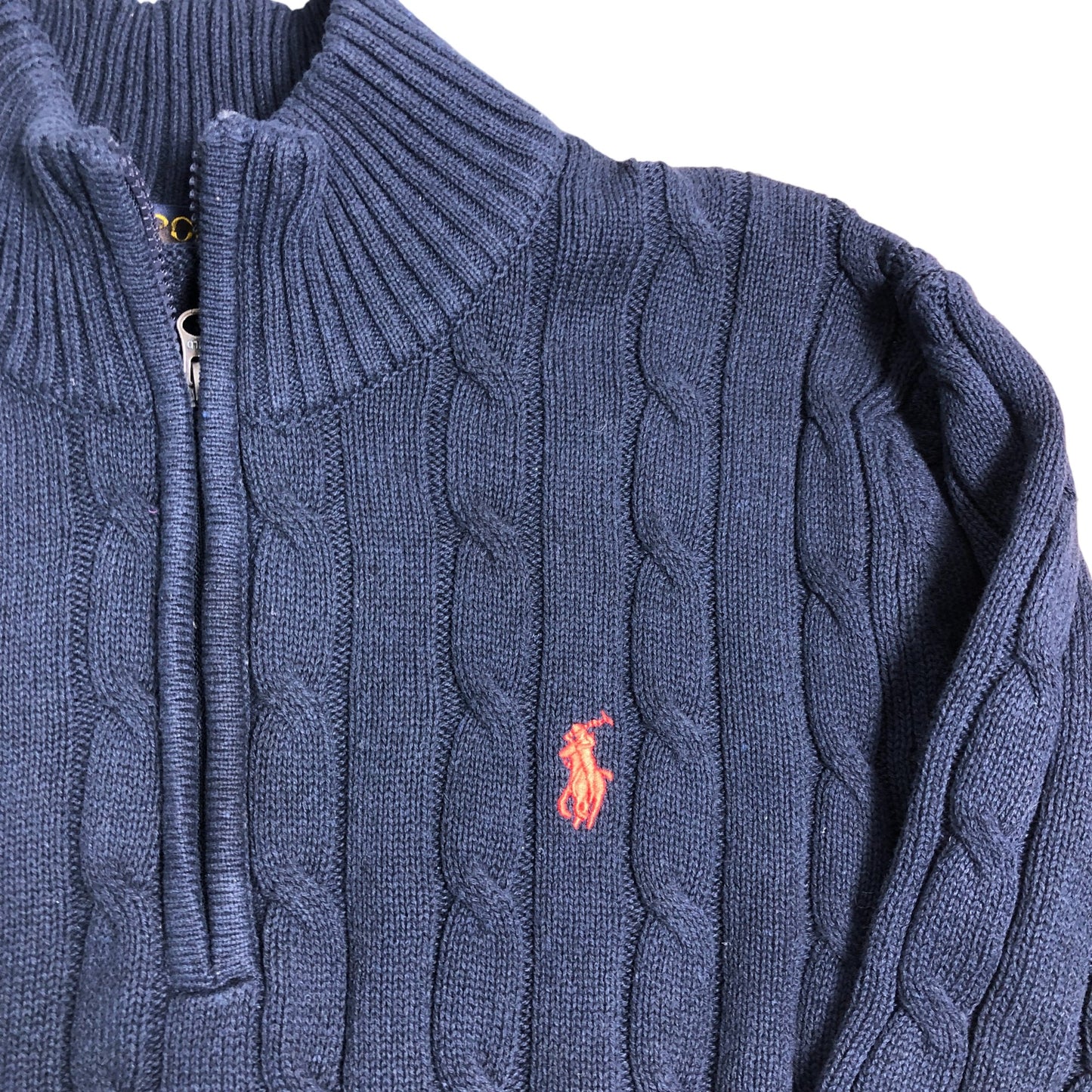 Polo Ralph Lauren Slim Fit Sweater Large Men's Navy Cable Knit Cotton Jumper
