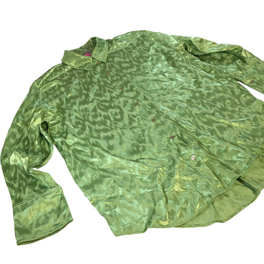 River Island Green Satin Long Sleeve Shirt Women's Button Up Pocket Style UK8