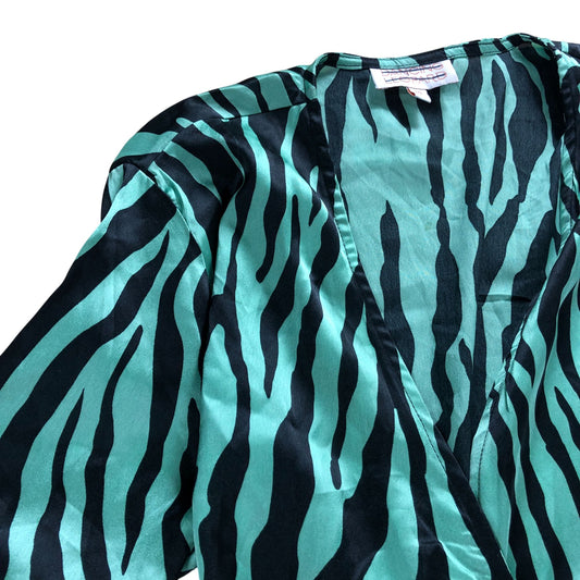 Dancing Leopard Mint Green Wrap Dress UK Size 10 Women's Long Sleeve Tiger Print