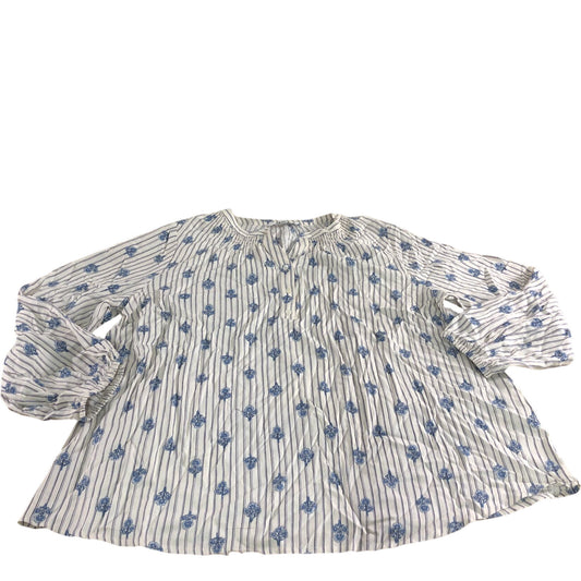 Women's Floral Print Striped Blouse Size 18 White/Blue