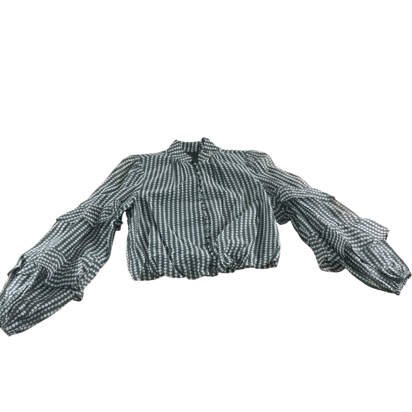 Branded Khaki Spotted Cropped Blouse Size 8-10