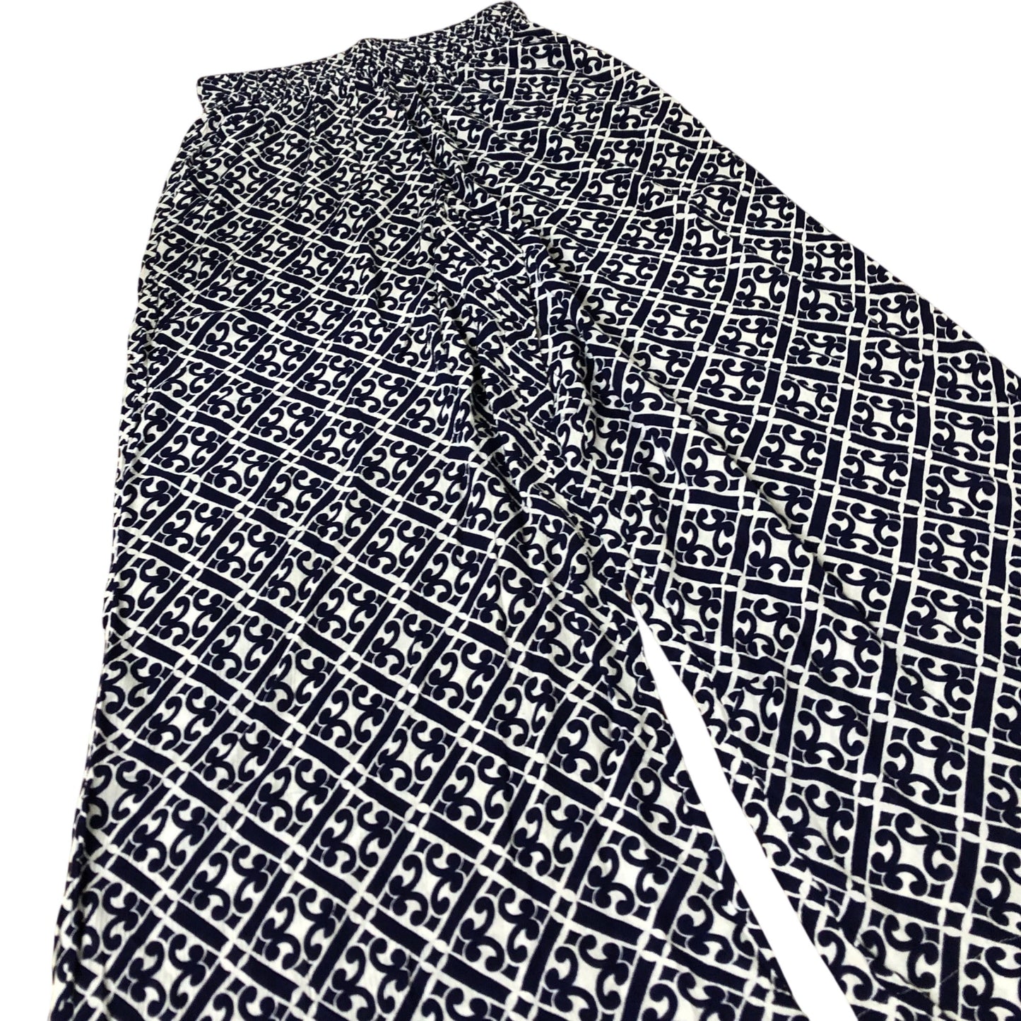 Boden Wide Leg Trousers Women's Viscose Navy Blue Patterned Summer Pants UK12