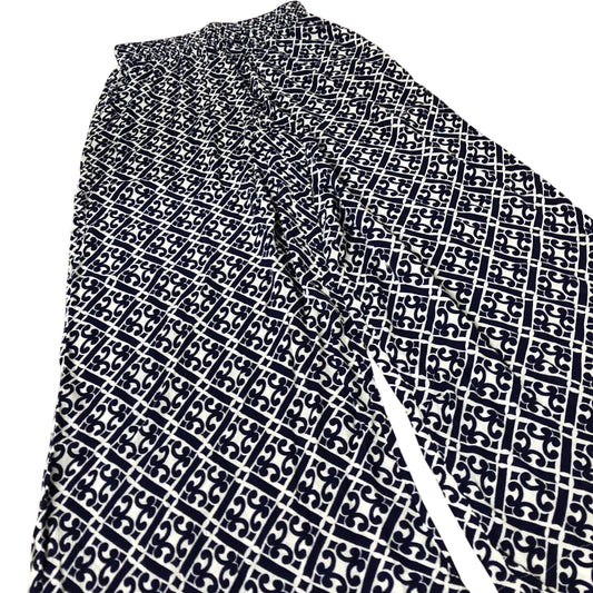 Boden Wide Leg Trousers Women's Viscose Navy Blue Patterned Summer Pants UK12