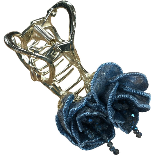 Diuso Hair Claw Clip Gold Floral Design Denim Blue Rose Hair Accessory