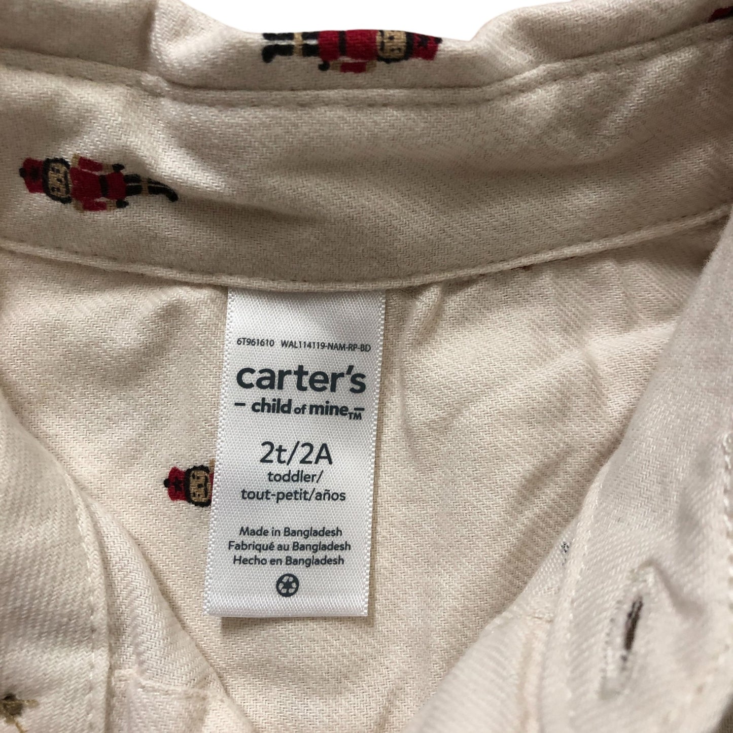 Carter's Child Of Mine Nutcracker Print Shirt 2 Years Toddler Long Sleeve Cotton