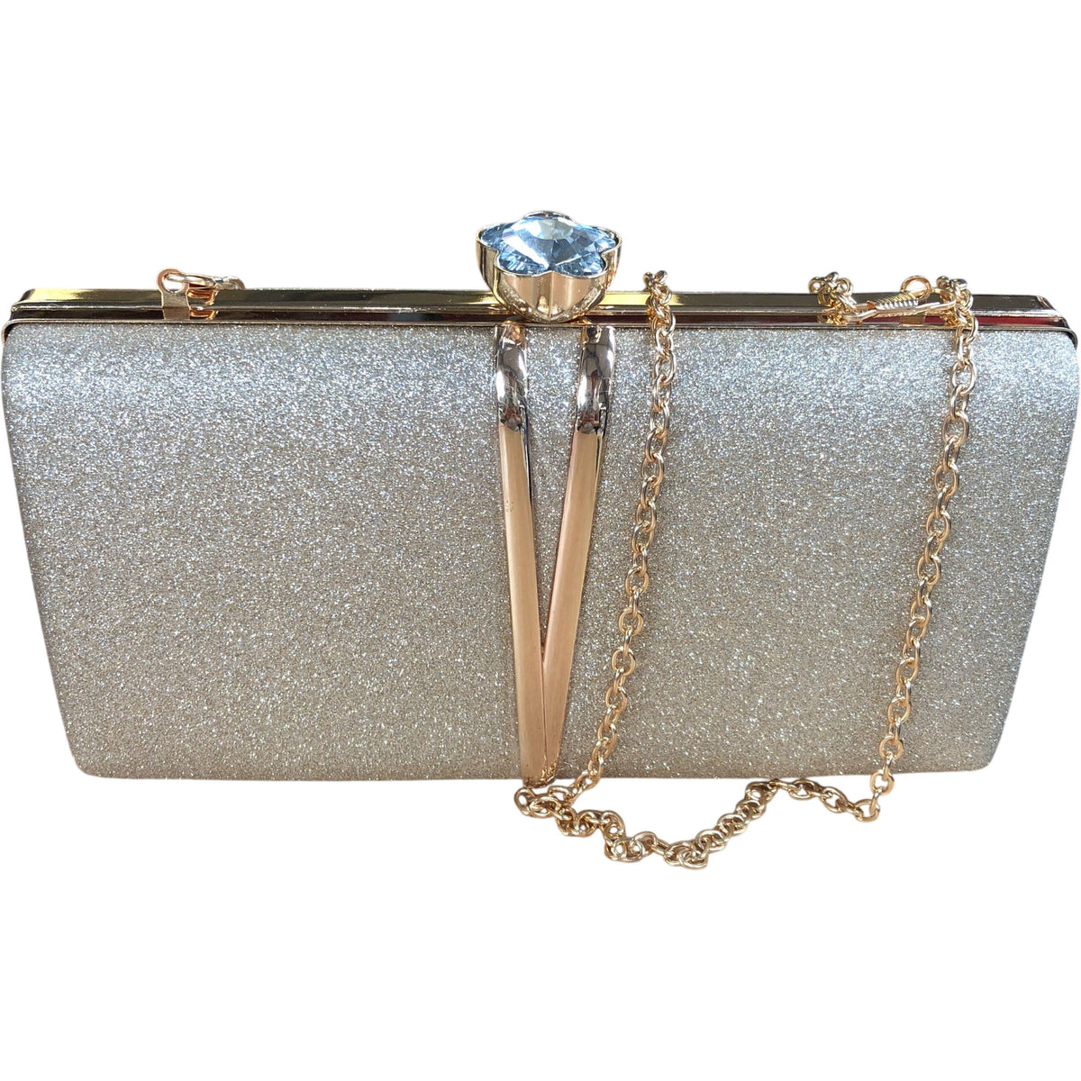 Stylish Glitter Clutch Bag With Chain Strap Gold Elegant Evening Handbag