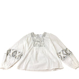 Branded Embroidered Blouse Women's White Long Sleeve Cotton Top UK6