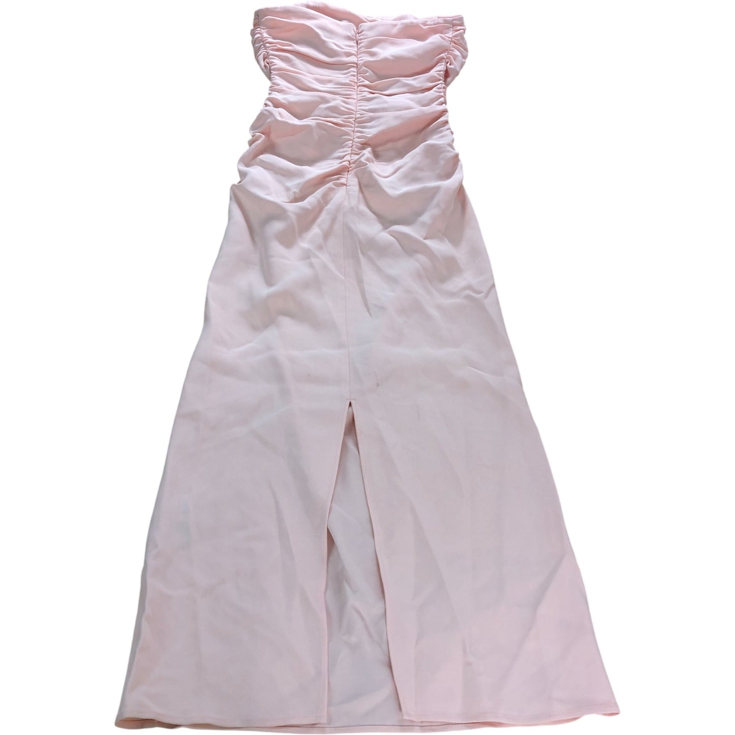 Branded Pink Ruched Strapless Midi Bodycon Dress - Size 4