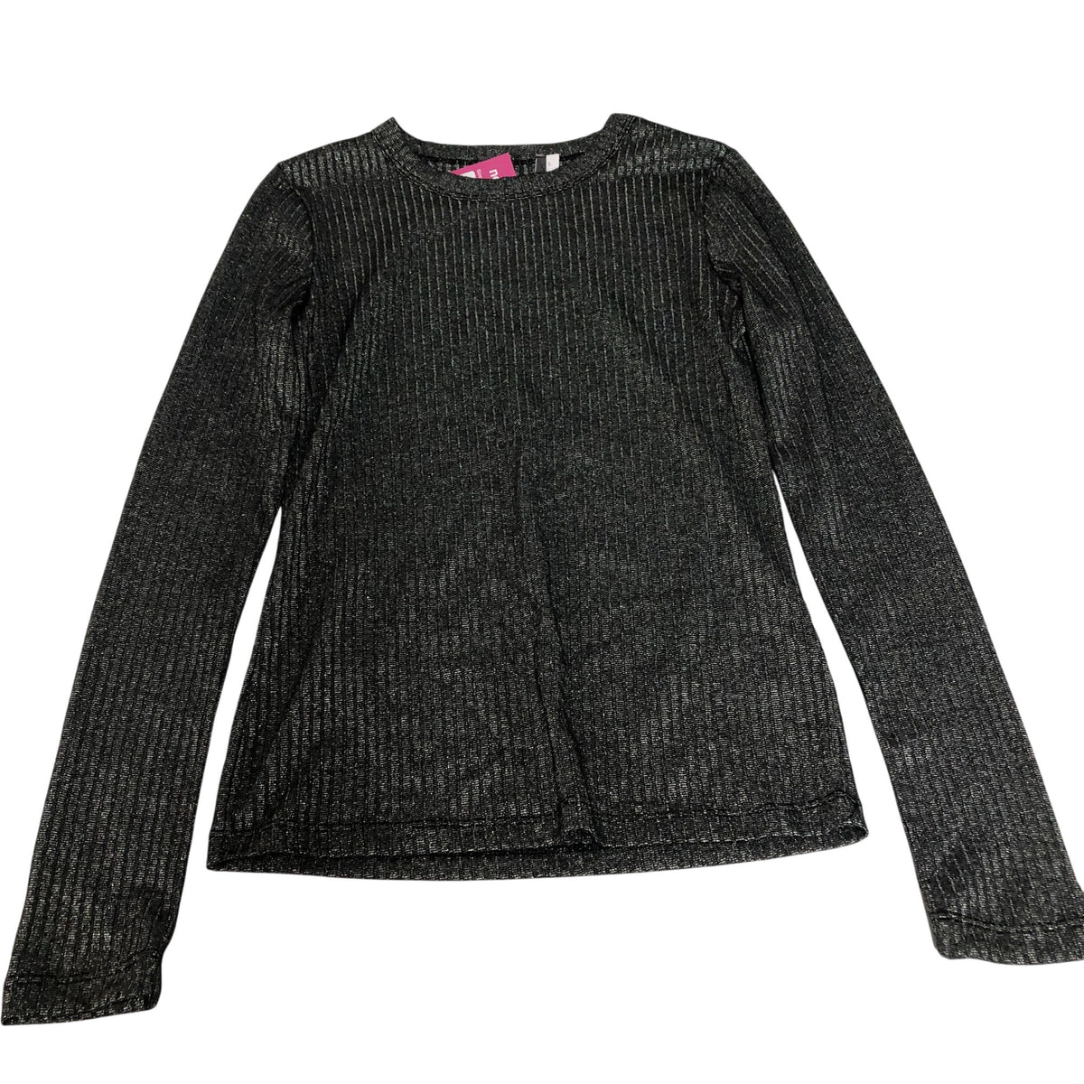 Long Sleeve Top Women's Stretch Ribbed Black Glitter Small