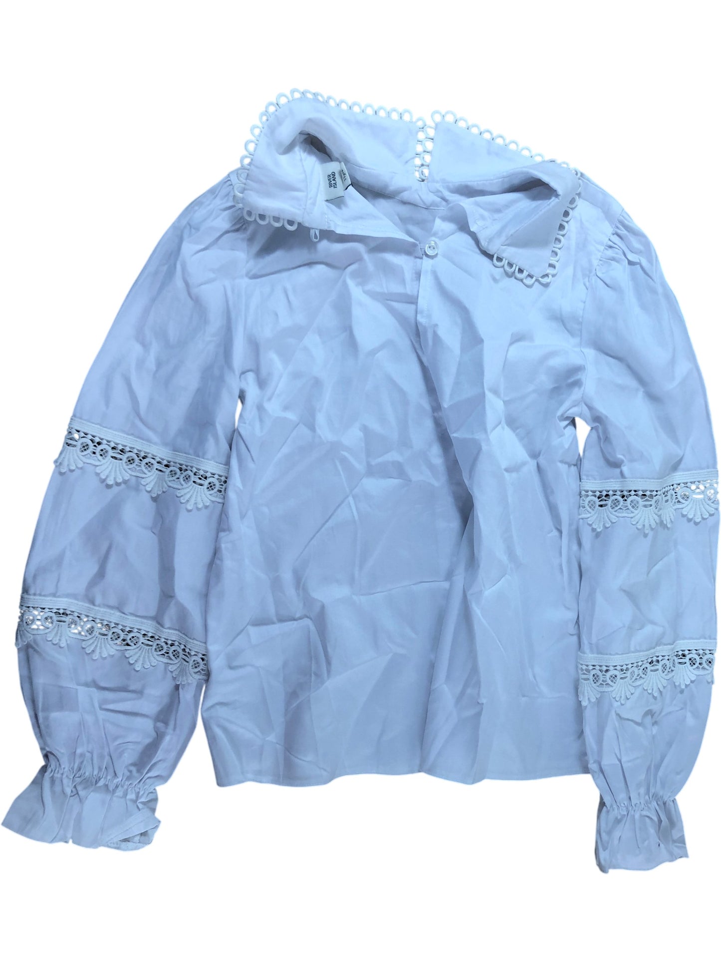 River Island Girls White Cotton Blouse Age 11 Years Long Sleeve Lace Trim