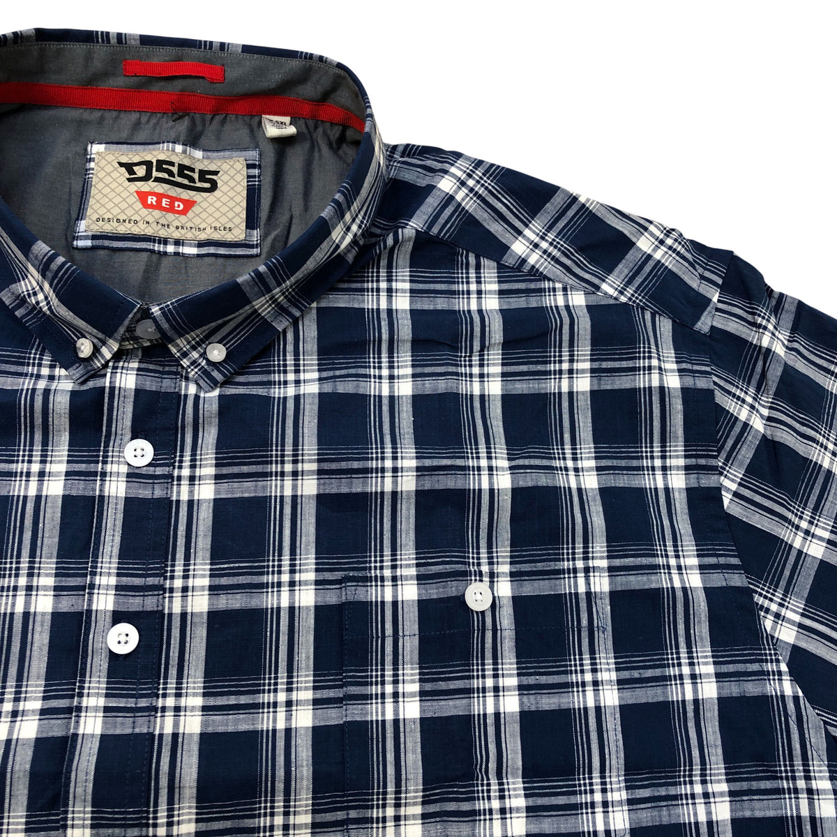 D555 Red Morris French Navy Check Cotton Shirt 5XL