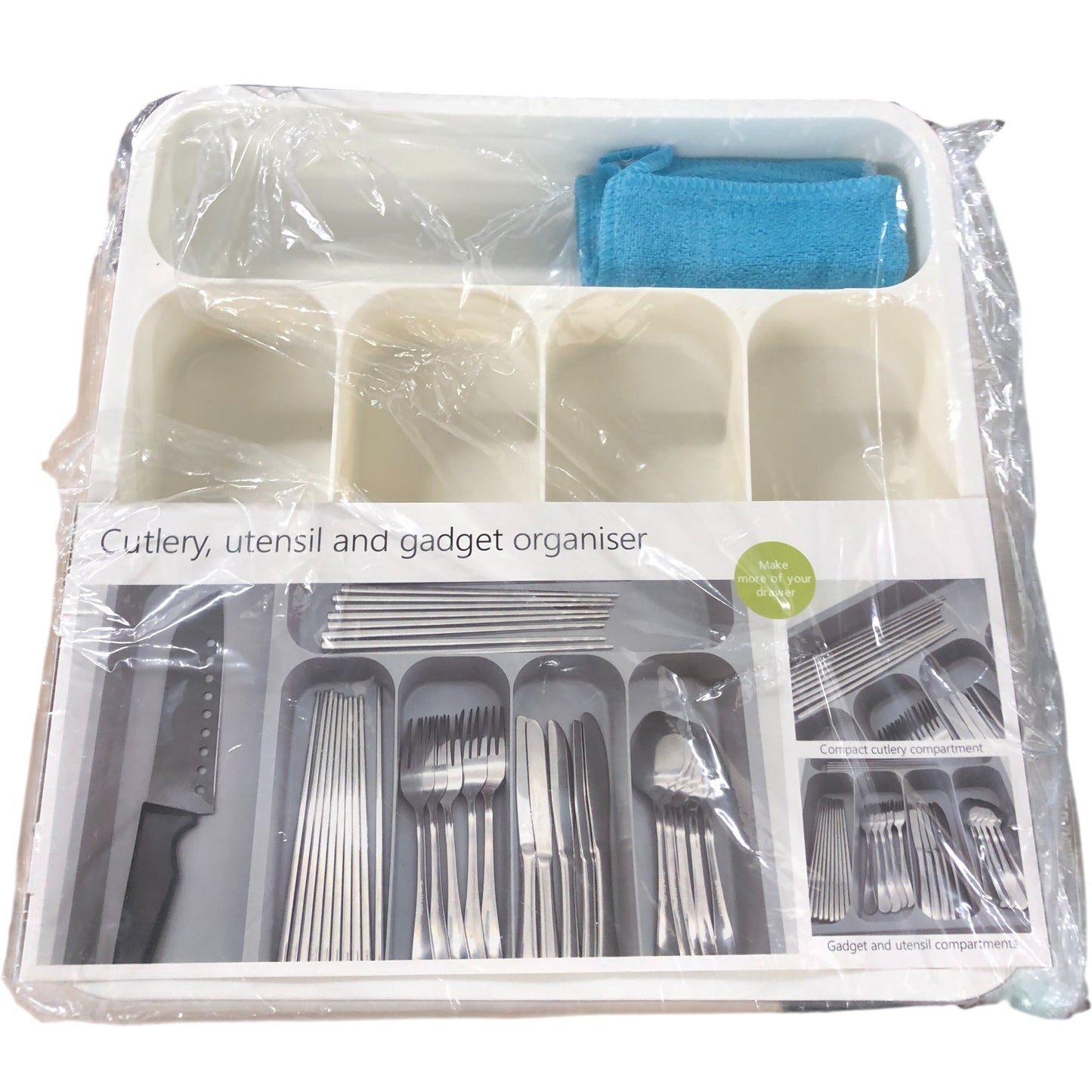 CikYze Expandable Cutlery Utensil Organiser Tray Grey and White Kitchen Storage