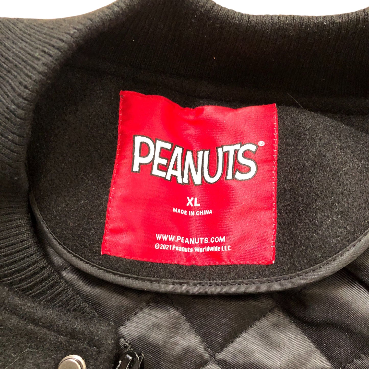 Peanuts Snoopy Varsity Jacket XL Joe Cool Black White Sleeves