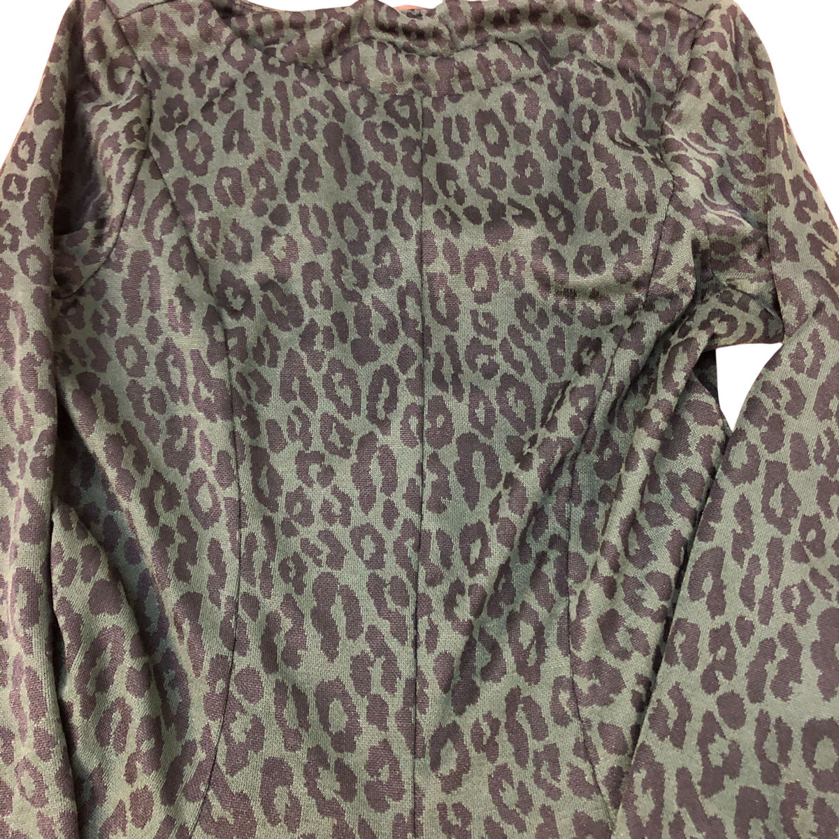 Long Sleeve Dress UK12 Women's Leopard Print Flared Green Polyester
