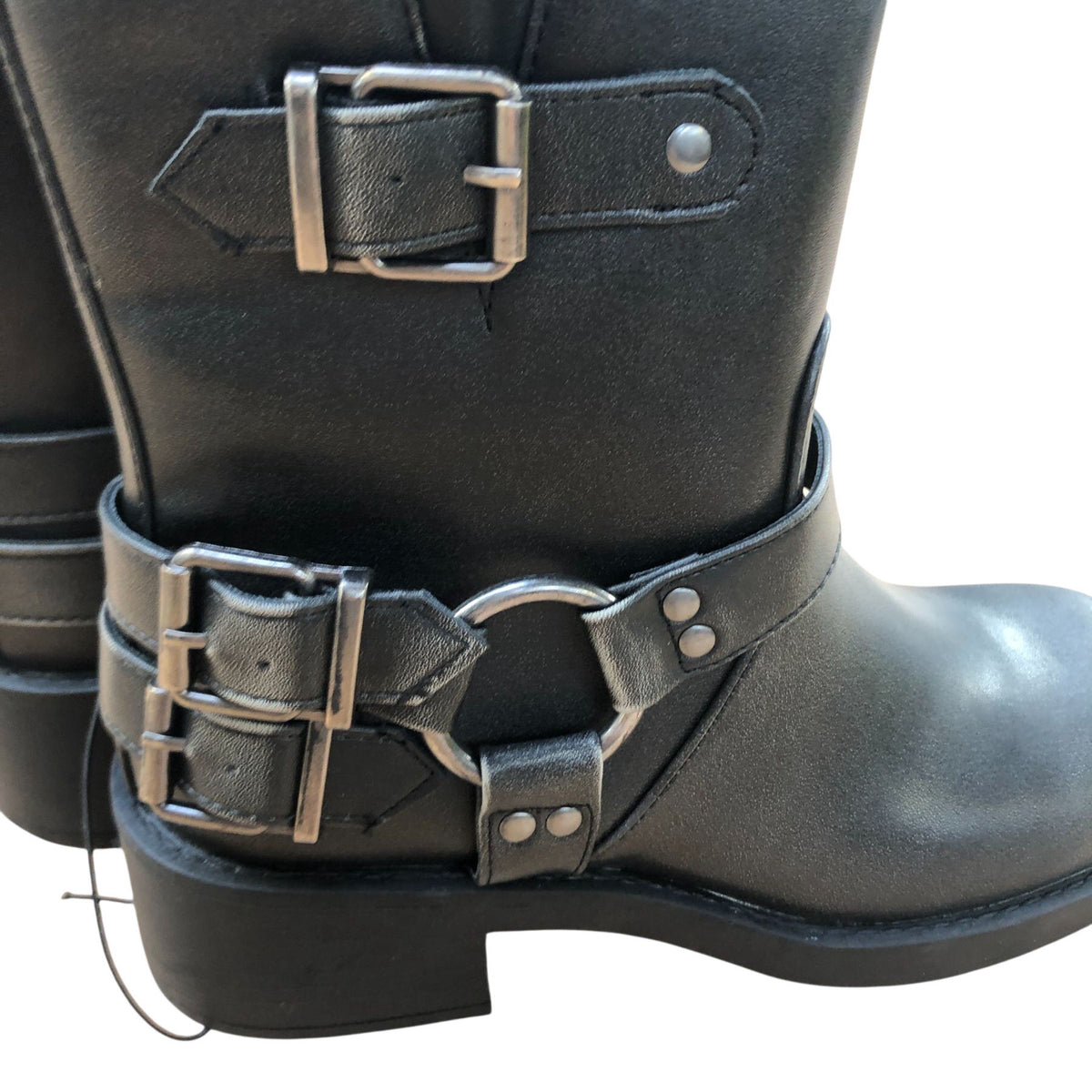 Chunky Heeled Ankle Boots UK4 Women's Black Faux Leather Zipper Detail