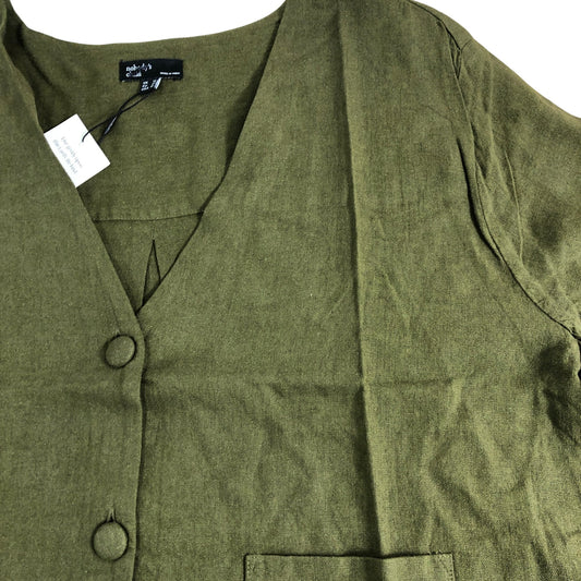 Branded Shirt UK14 Women's Green Linen V Neck Short Sleeve Top