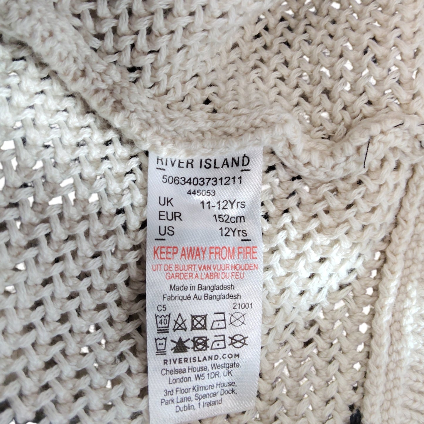 River Island Boys Knitted Short Sleeve Shirt UK11-12 Black White Striped