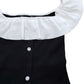 River Island Women's Black Top Size S With White Ruffled Neckline