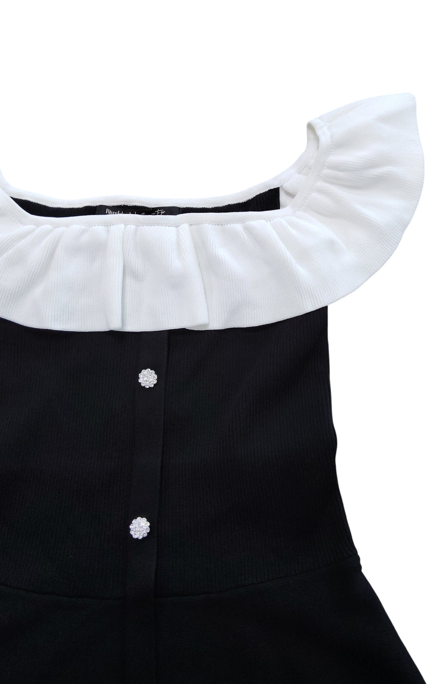 River Island Women's Black Top Size S With White Ruffled Neckline