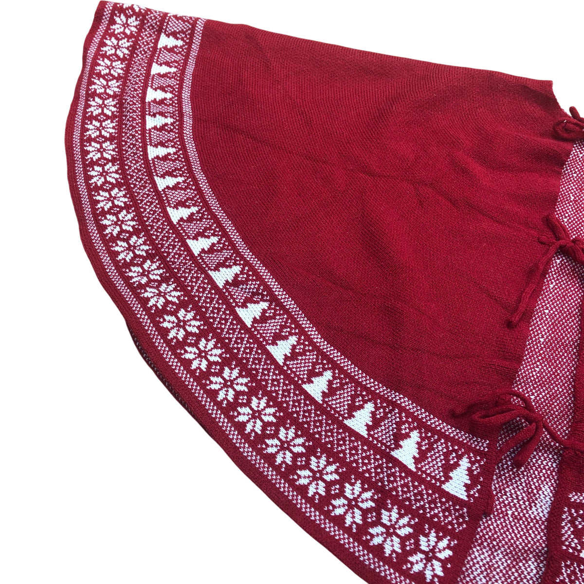 Red Christmas Tree Skirt with White Snowflake Pattern Decorative Decor 48"