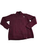 SAOL Ireland Ladies Side Zip Cardigan Merlot Cable Knit Large
