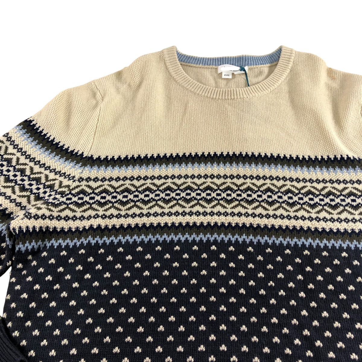 Fairisle Pattern Sweater UKXXL Knitted Thick Cream Navy
