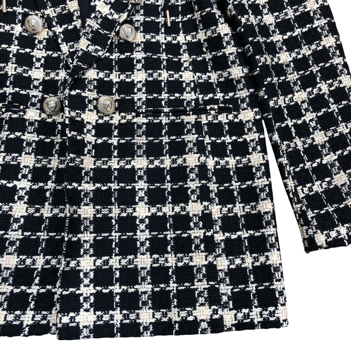 River Island Black Checkered Double Breasted Blazer Jacket