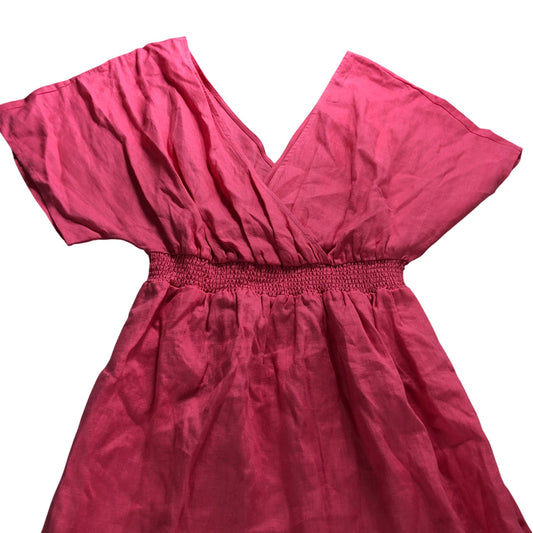 Branded Coral Linen Kaftan Maxi Dress - Size 12