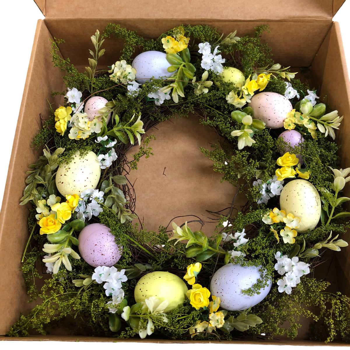 Easter Wreath Decorative Spring Design With Colourful Eggs And Flowers