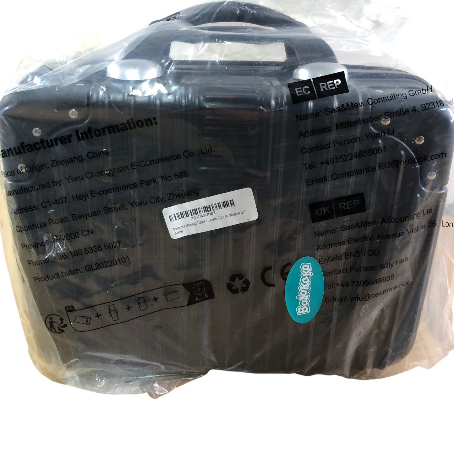 Balakaka Makeup Travel Case Cosmetic Bag for Women Black Portable Organizer