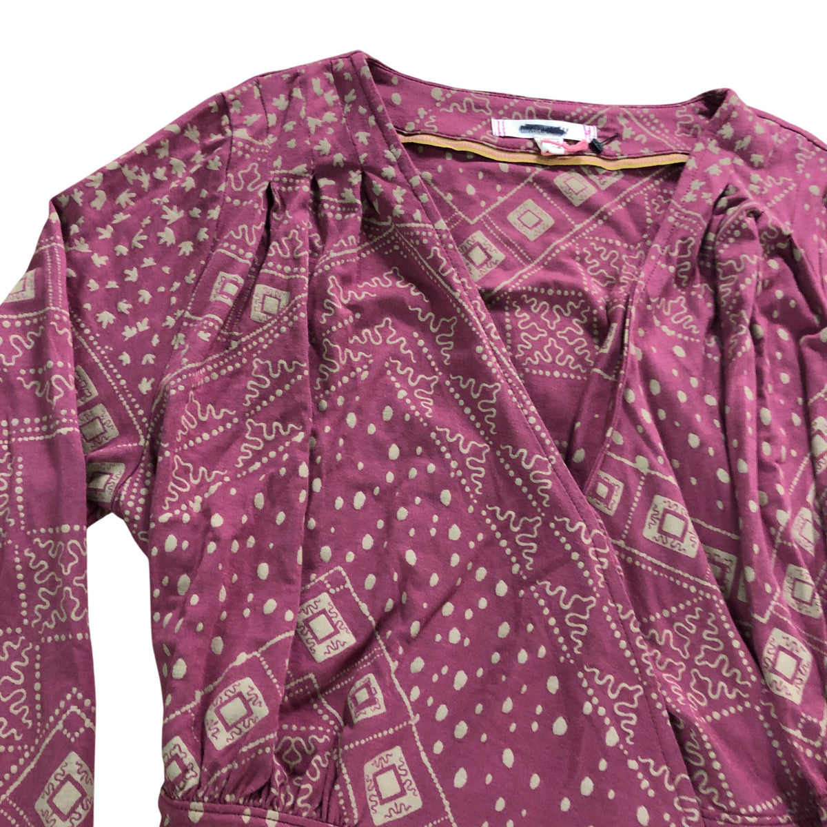 Plum Wrap Dress UK12 Women's Long Sleeve Patterned Midi